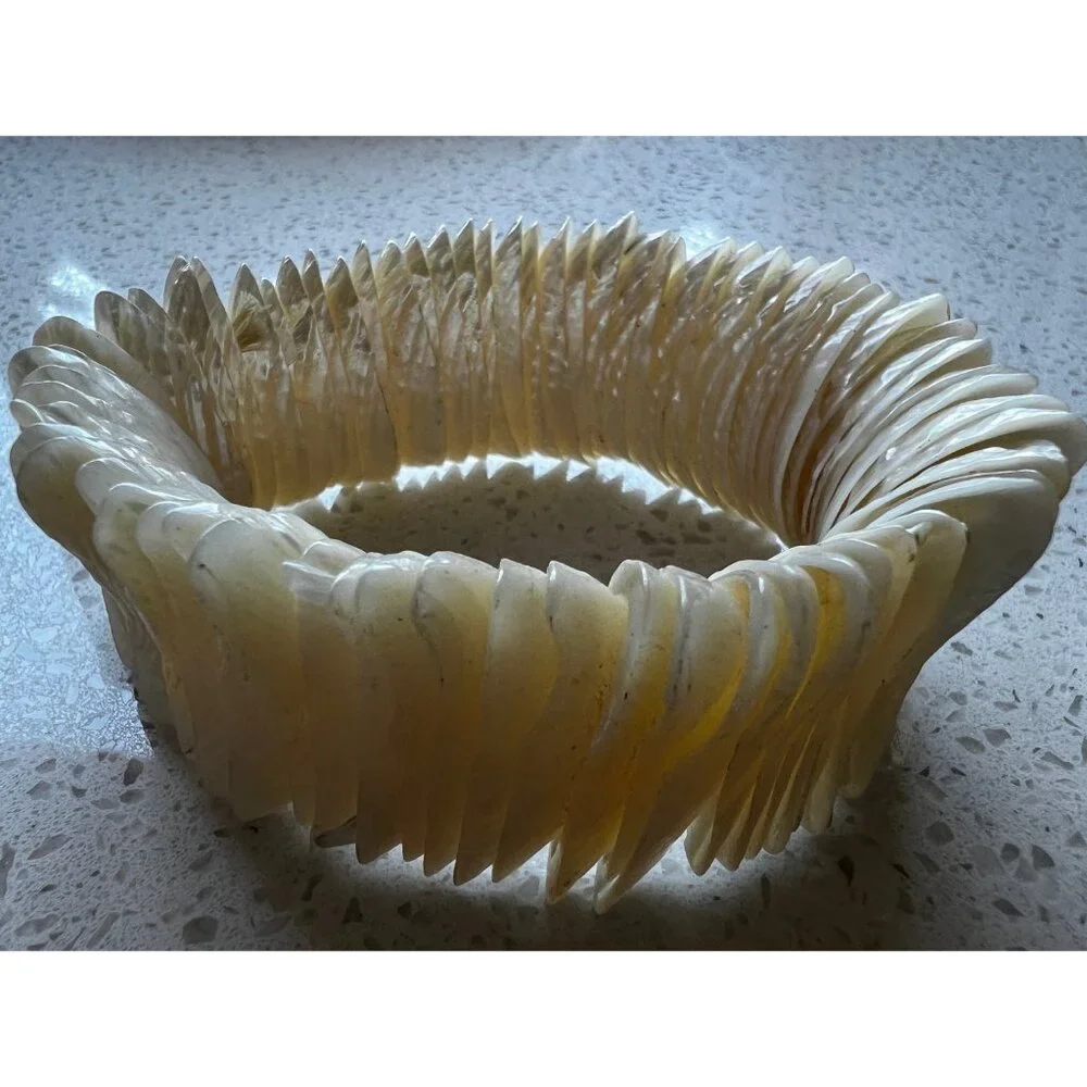 Vintage Caribbean Beach Sea Shell Stretch Off White Lustrous Cuff Bracelet